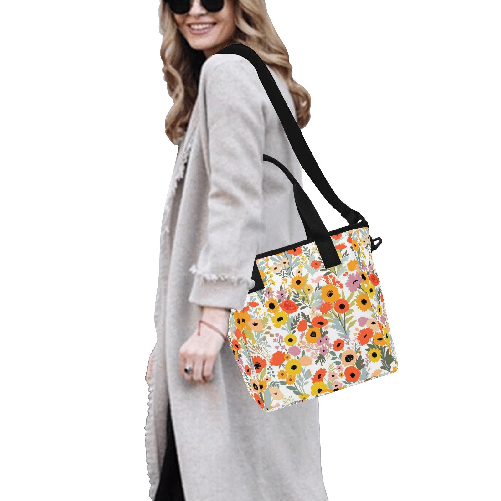 Fun Floral - Tote Bag with Shoulder Strap Nylon Tote Bag