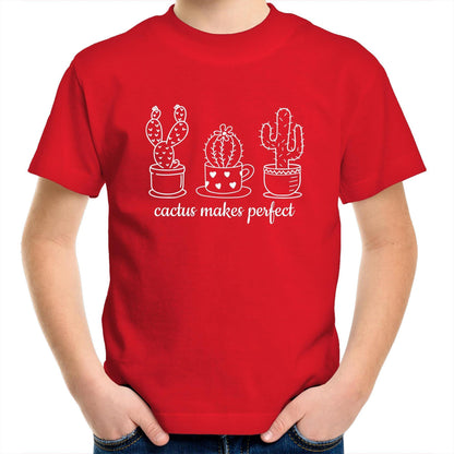 Cactus Makes Perfect - Kids Youth Crew T-Shirt Red Kids Youth T-shirt Plants