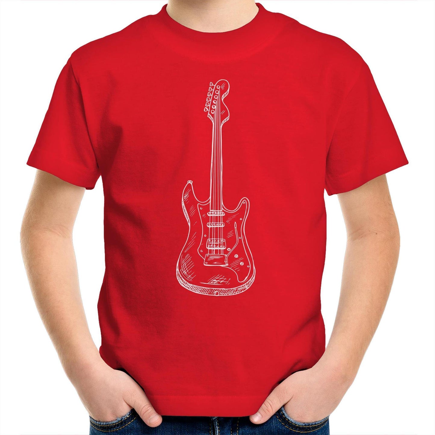 Guitar - Kids Youth Crew T-Shirt Red Kids Youth T-shirt Music