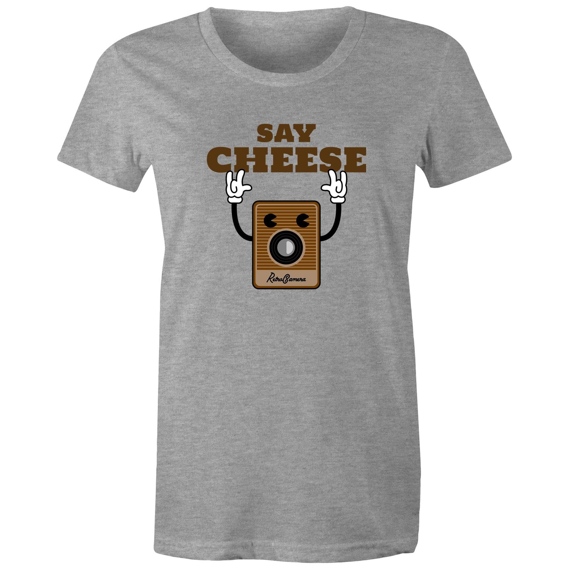 Say Cheese, Retro Camera - Womens T-shirt Grey Marle Womens T-shirt Retro Tech