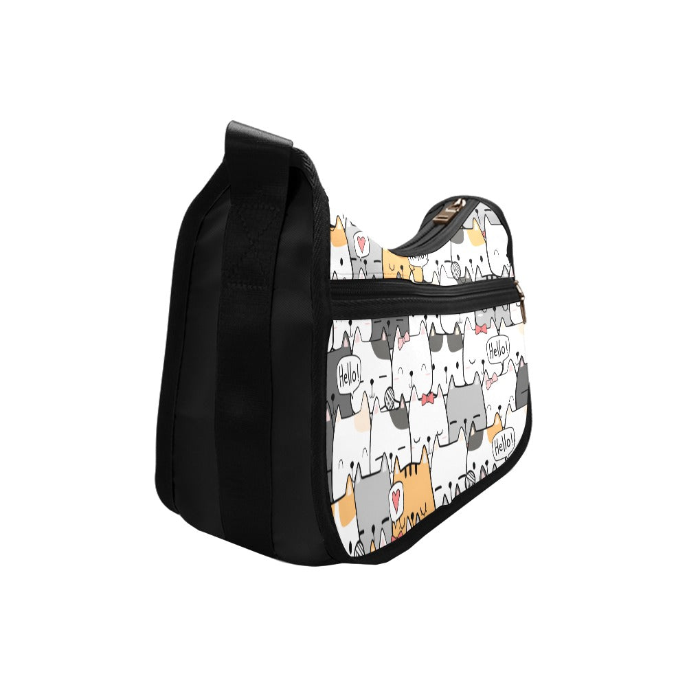 Cat Hello - Crossbody Fabric Handbag Crossbody Handbag