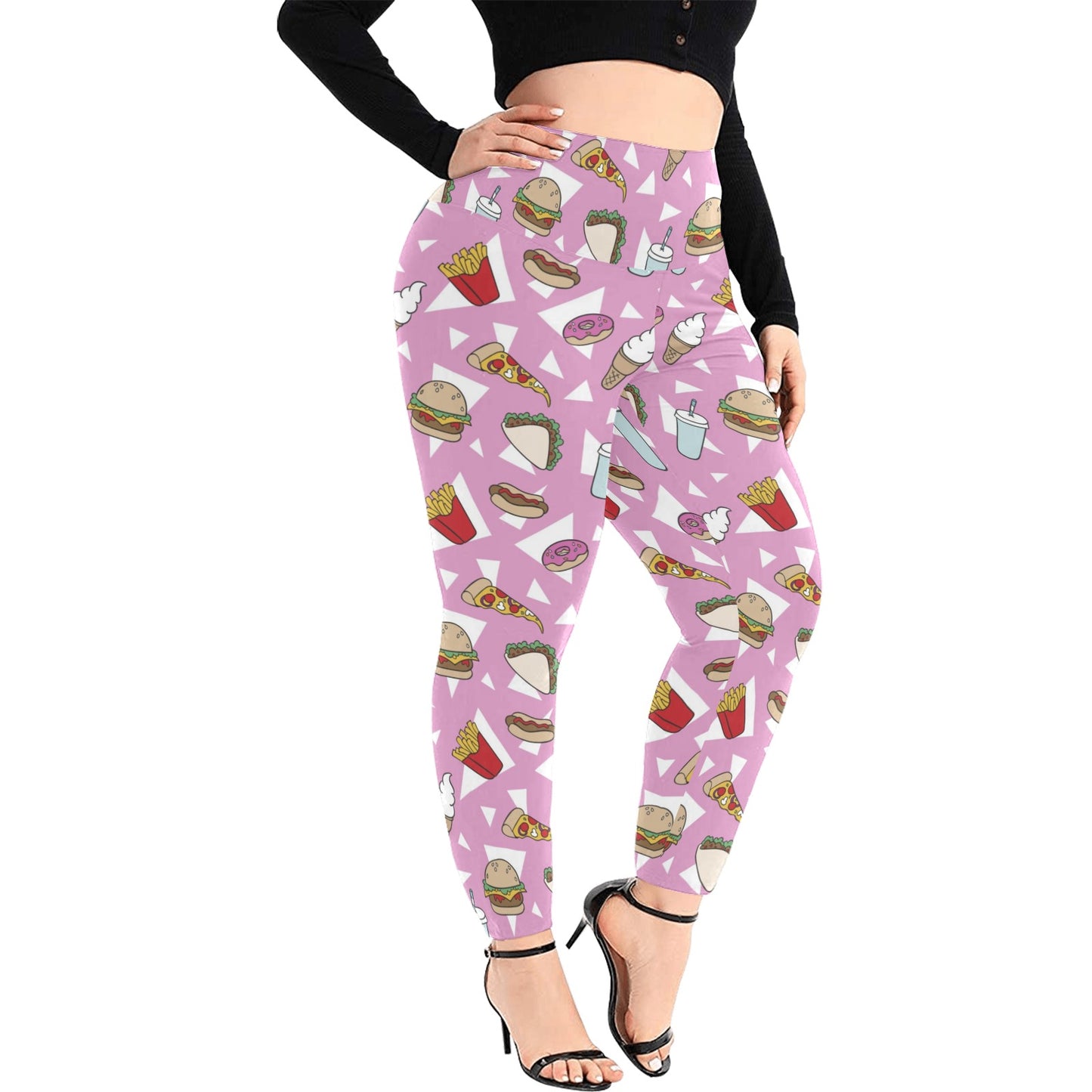 Fast Food - Women's Extra Plus Size High Waist Leggings Women's Extra Plus Size High Waist Leggings Food Printed Offshore