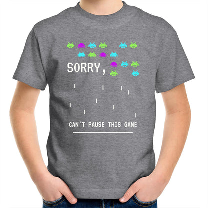 Sorry, Can't Pause This Game - Kids Youth Crew T-Shirt Grey Marle Kids Youth T-shirt Games