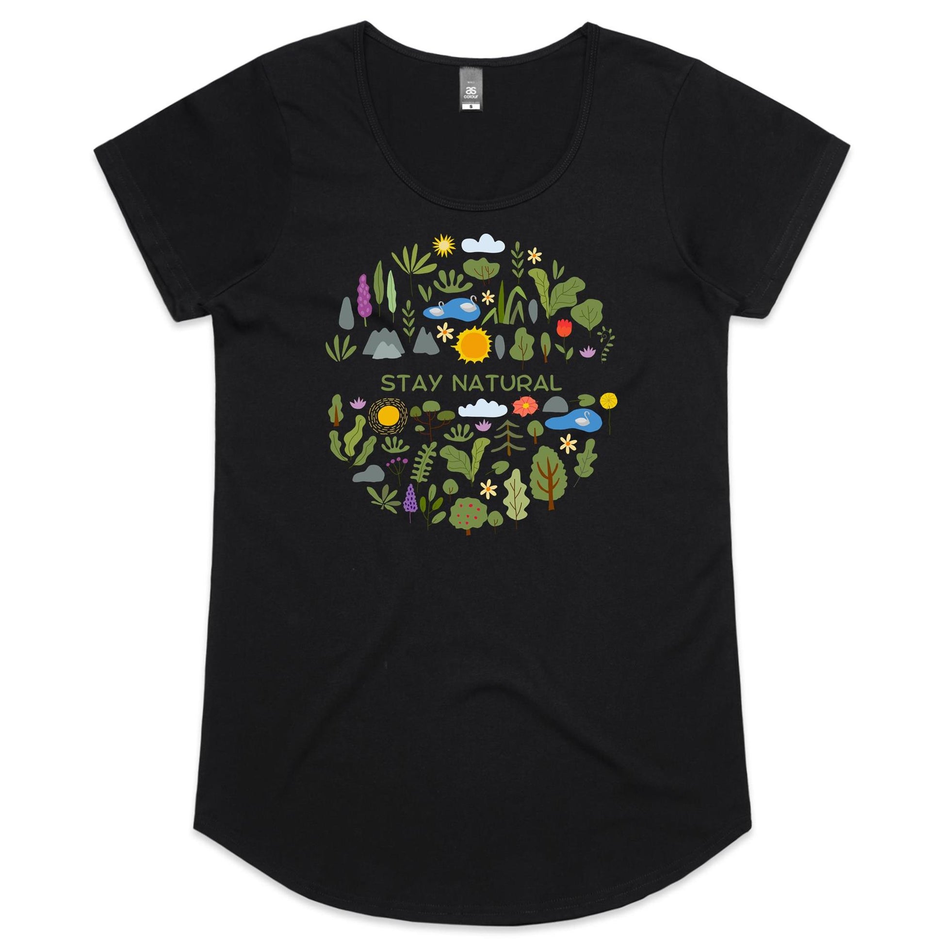 Stay Natural - Womens Scoop Neck T-Shirt Black Womens Scoop Neck T-shirt Environment Plants