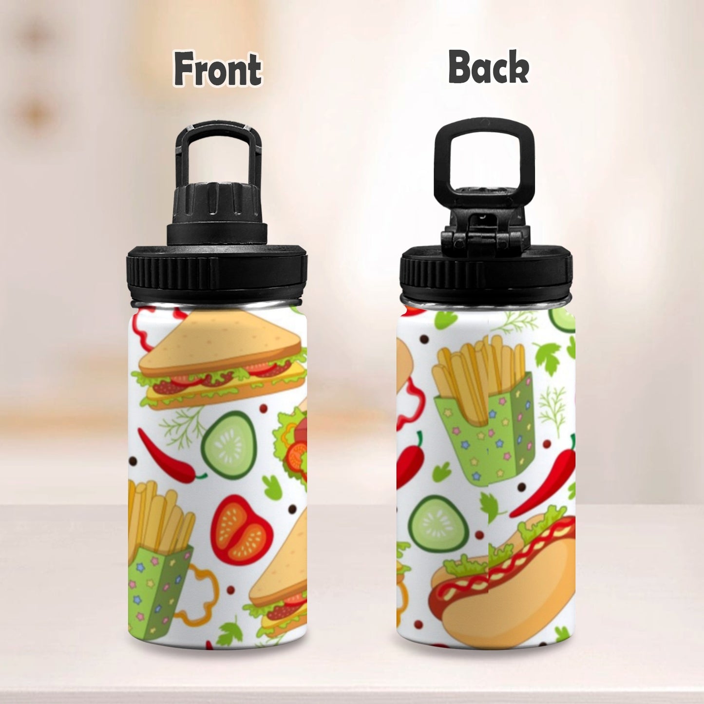 Snack Time - Kids Water Bottle with Chug Lid (12 oz) Kids Water Bottle with Chug Lid