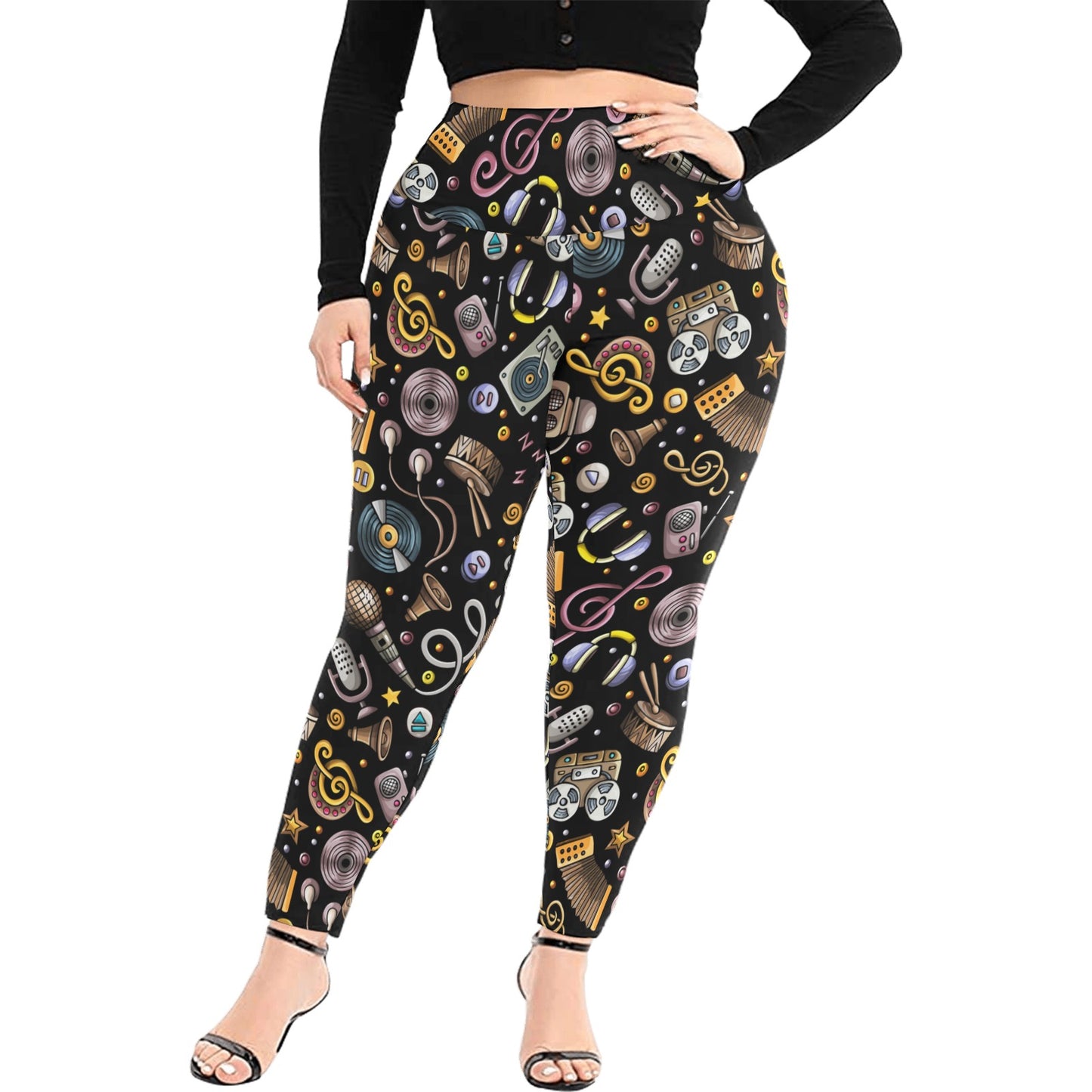 Retro Music Mix - Women's Extra Plus Size High Waist Leggings Women's Extra Plus Size High Waist Leggings Music