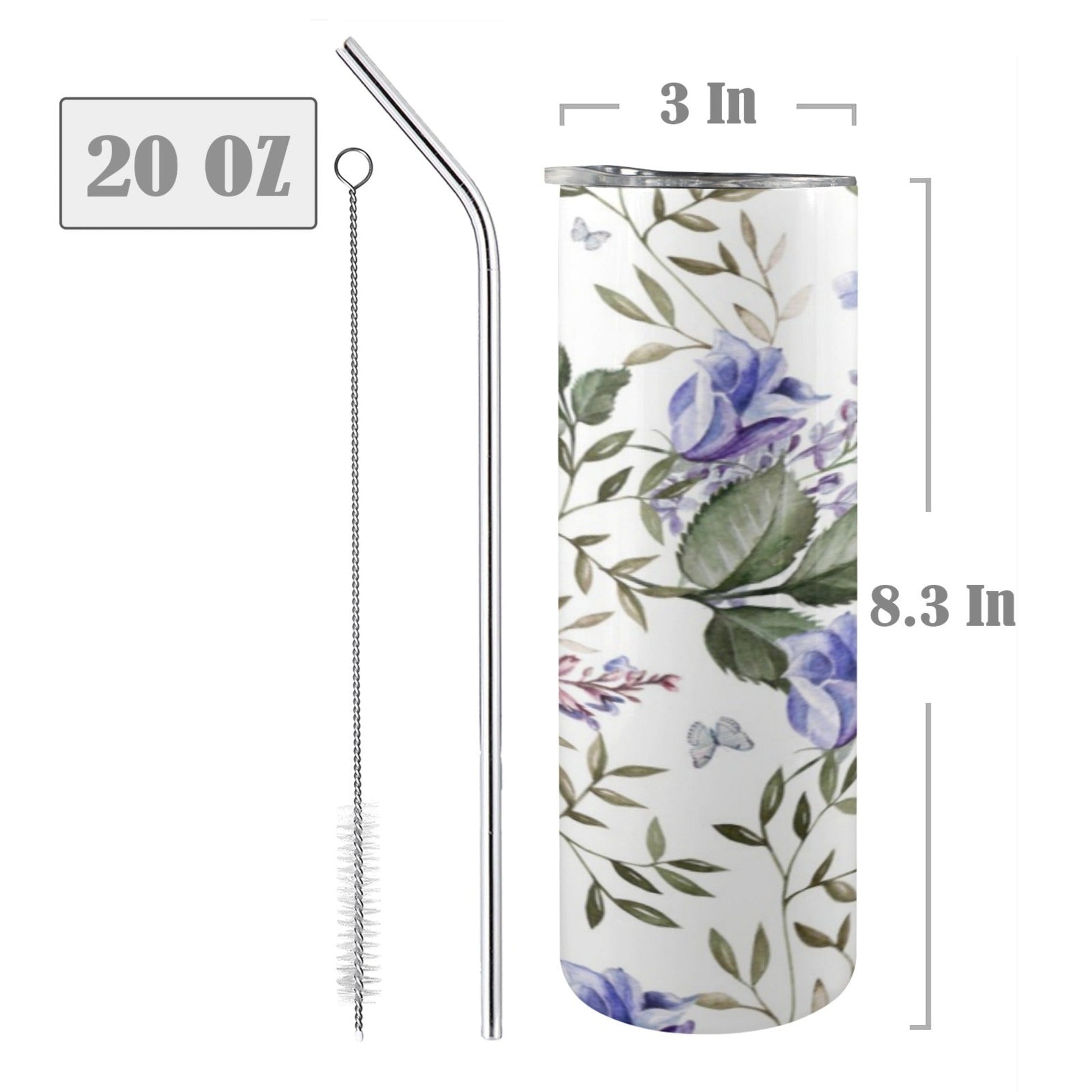 Blue Flowers - 20oz Tall Skinny Tumbler with Lid and Straw 20oz Tall Skinny Tumbler with Lid and Straw