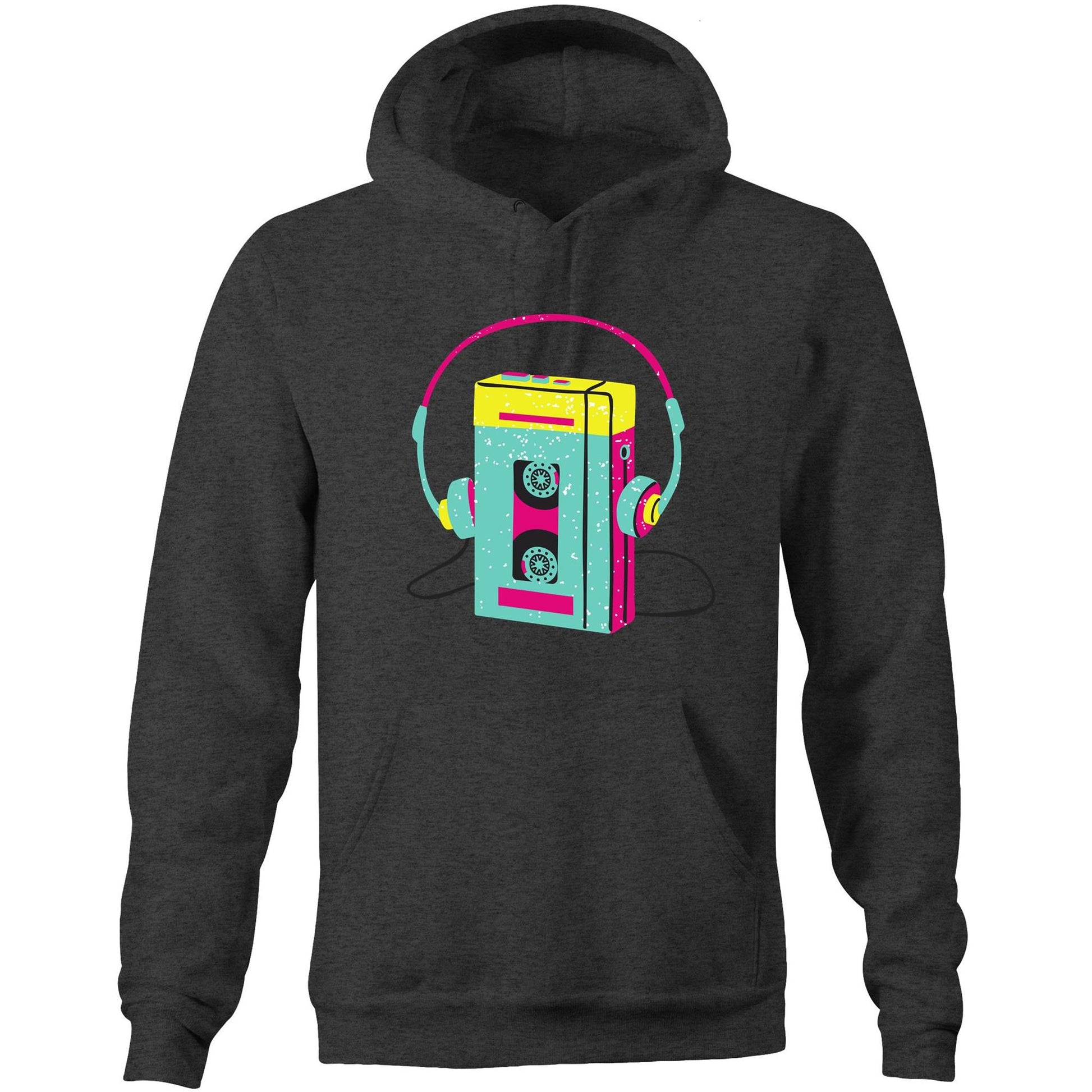 Wired For Sound, Music Player - Pocket Hoodie Sweatshirt Asphalt Marle Hoodie Mens Music Retro Womens