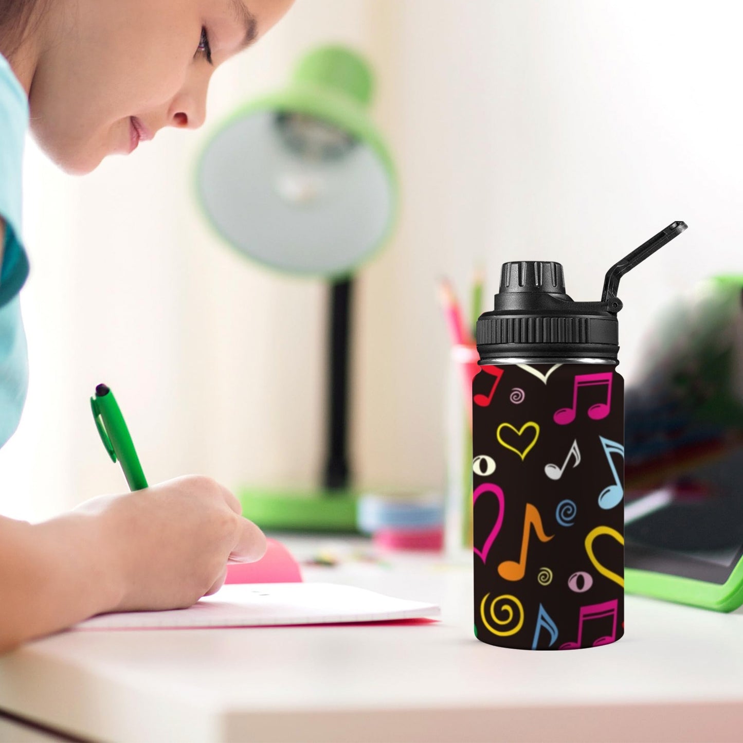 Musical Notes - Kids Water Bottle with Chug Lid (12 oz) Kids Water Bottle with Chug Lid