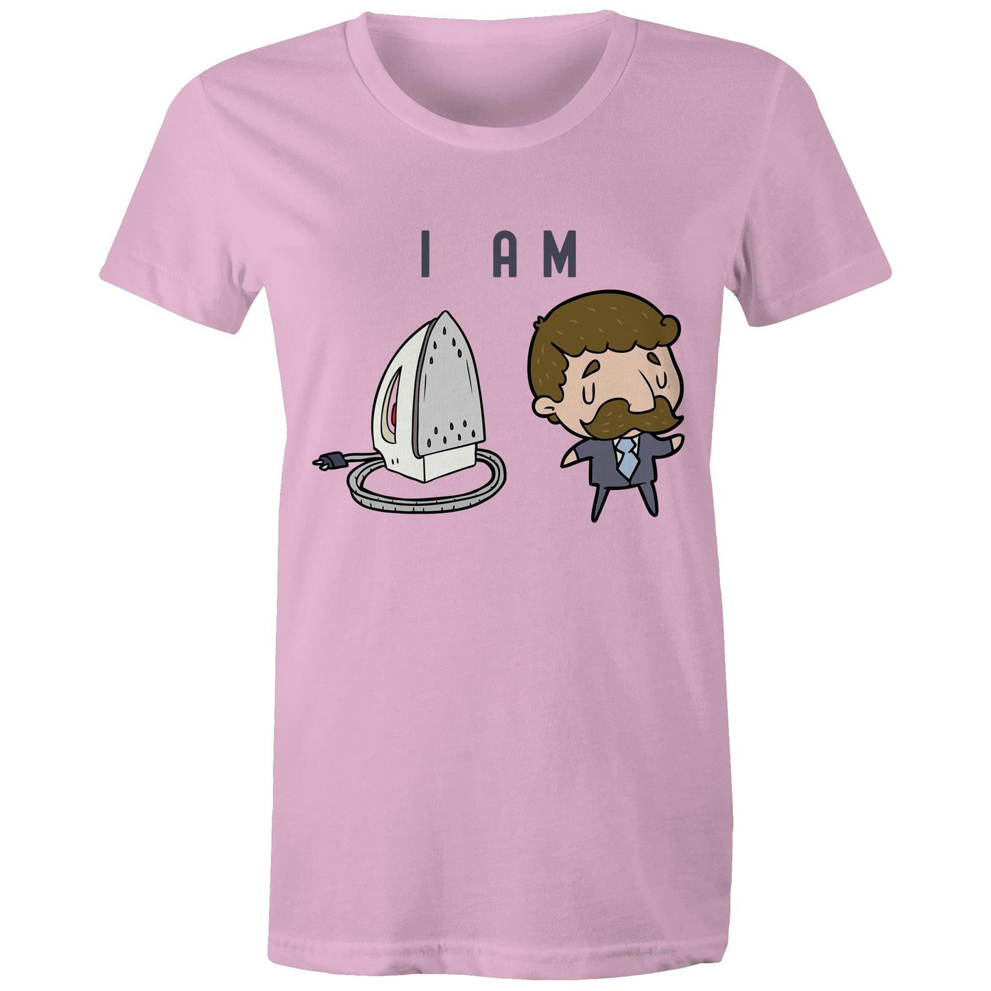 I Am Ironing Man Cartoon - Womens T-shirt Pink Womens T-shirt comic Funny