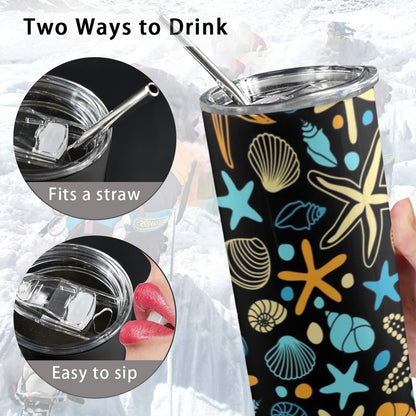 Starfish And Shells - 20oz Tall Skinny Tumbler with Lid and Straw 20oz Tall Skinny Tumbler with Lid and Straw Printed Offshore