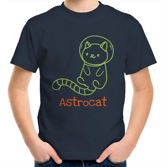 Astrocat - Kids Youth Crew T-Shirt Navy Kids Youth T-shirt animal Funny Space