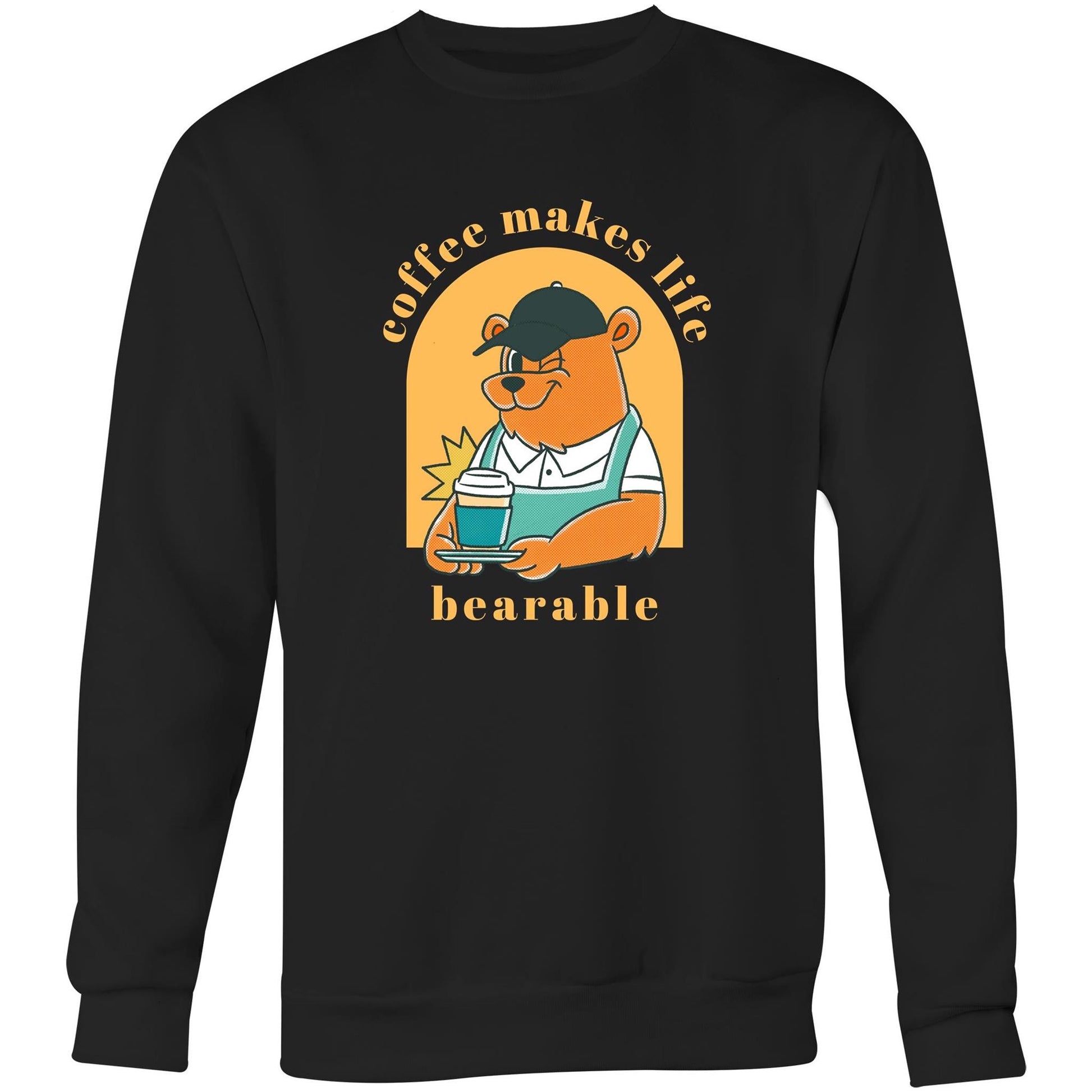 Coffee Makes Life Bearable - Crew Sweatshirt Black Sweatshirt animal Coffee