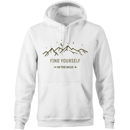 Find Yourself In The Wild - Pocket Hoodie Sweatshirt White Hoodie Environment Mens Womens