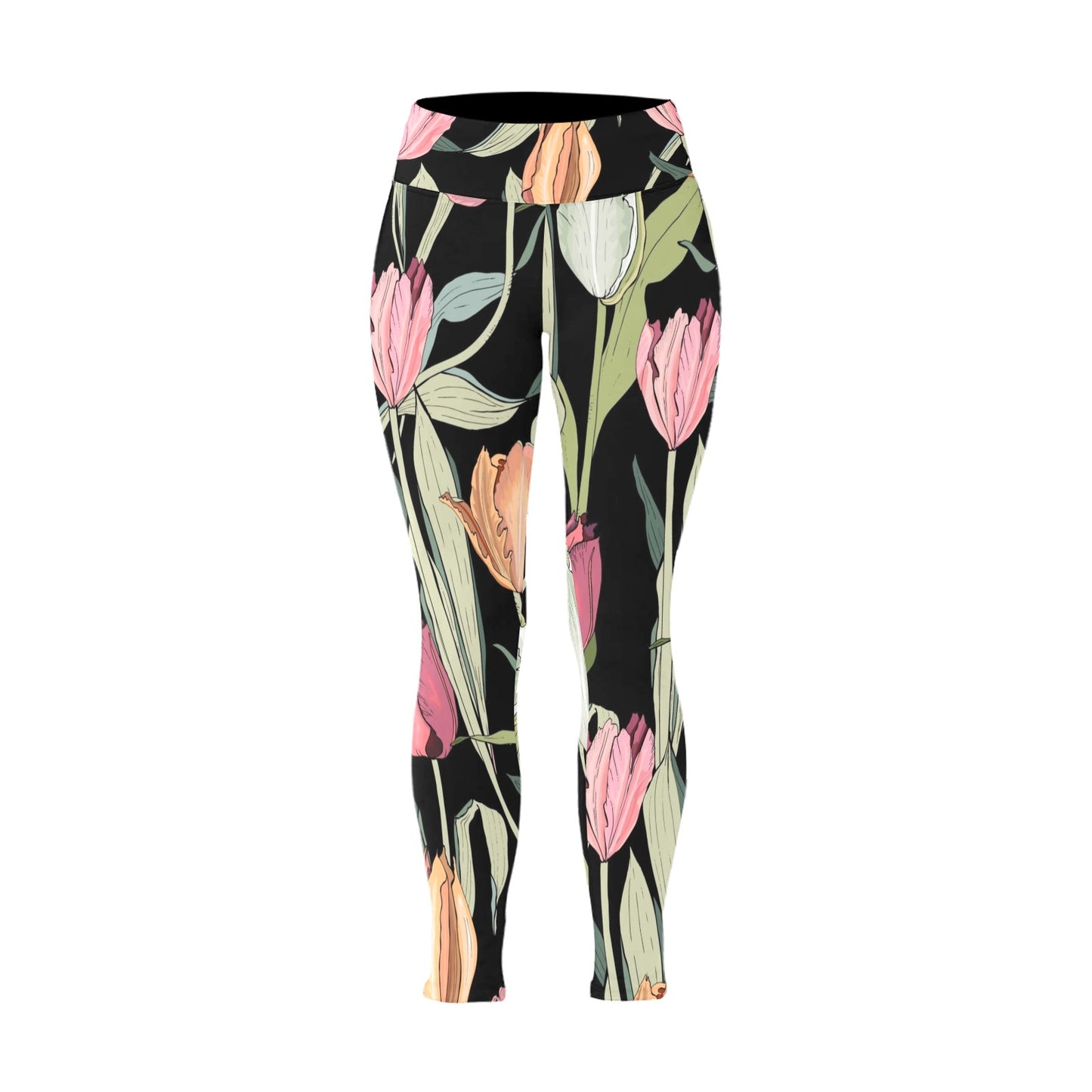 Tulips - Women's Plus Size High Waist Leggings Women's Plus Size High Waist Leggings Plants Printed Offshore