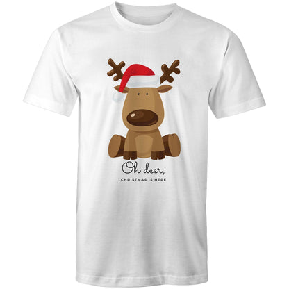 Oh Deer, Christmas Is Here - Mens T-Shirt White Christmas Mens T-shirt Merry Christmas