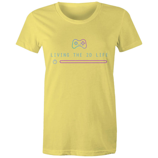 Living The 2D Life - Womens T-shirt Yellow Womens T-shirt Games Tech