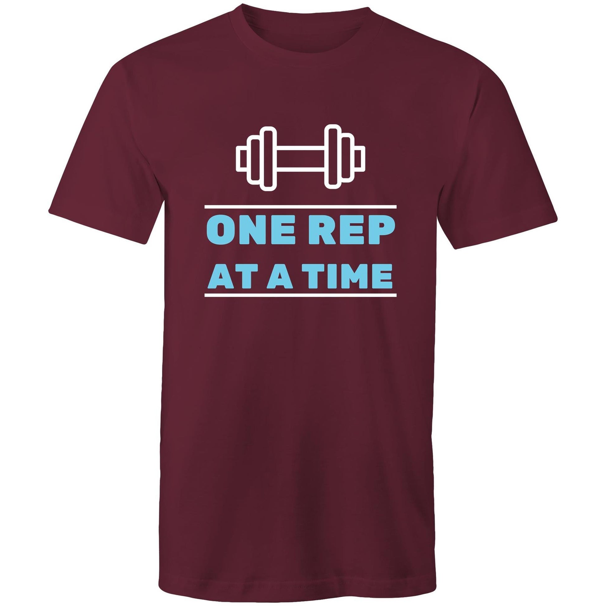 One Rep At A Time - Short Sleeve T-shirt Burgundy Fitness T-shirt Fitness Mens Womens