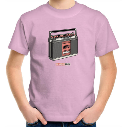 Classic Rock, Cassette Player Kids Youth Crew T-Shirt Pink Kids Youth T-shirt Music Retro