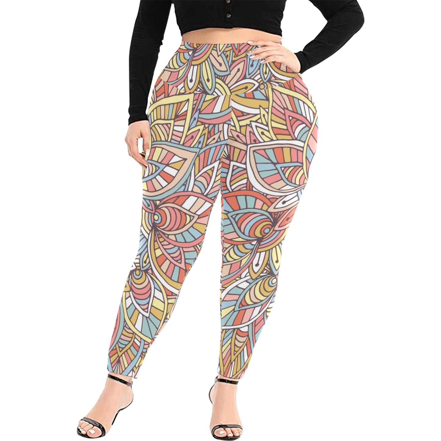 Colour Floral - Women's Extra Plus Size High Waist Leggings Women's Extra Plus Size High Waist Leggings Plants