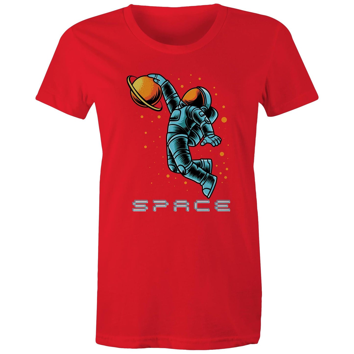 Astronaut Basketball - Womens T-shirt Red Womens T-shirt Space