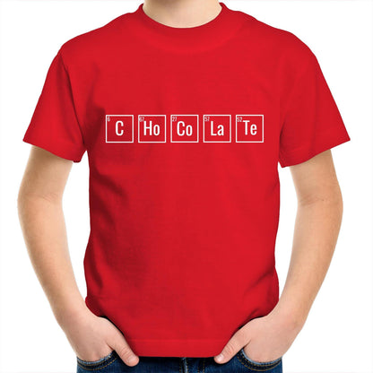 Chocolate Symbols - Kids Youth Crew T-Shirt Red Kids Youth T-shirt Chocolate Science