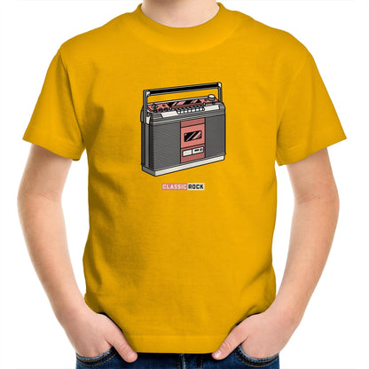 Classic Rock, Cassette Player Kids Youth Crew T-Shirt Gold Kids Youth T-shirt Music Retro