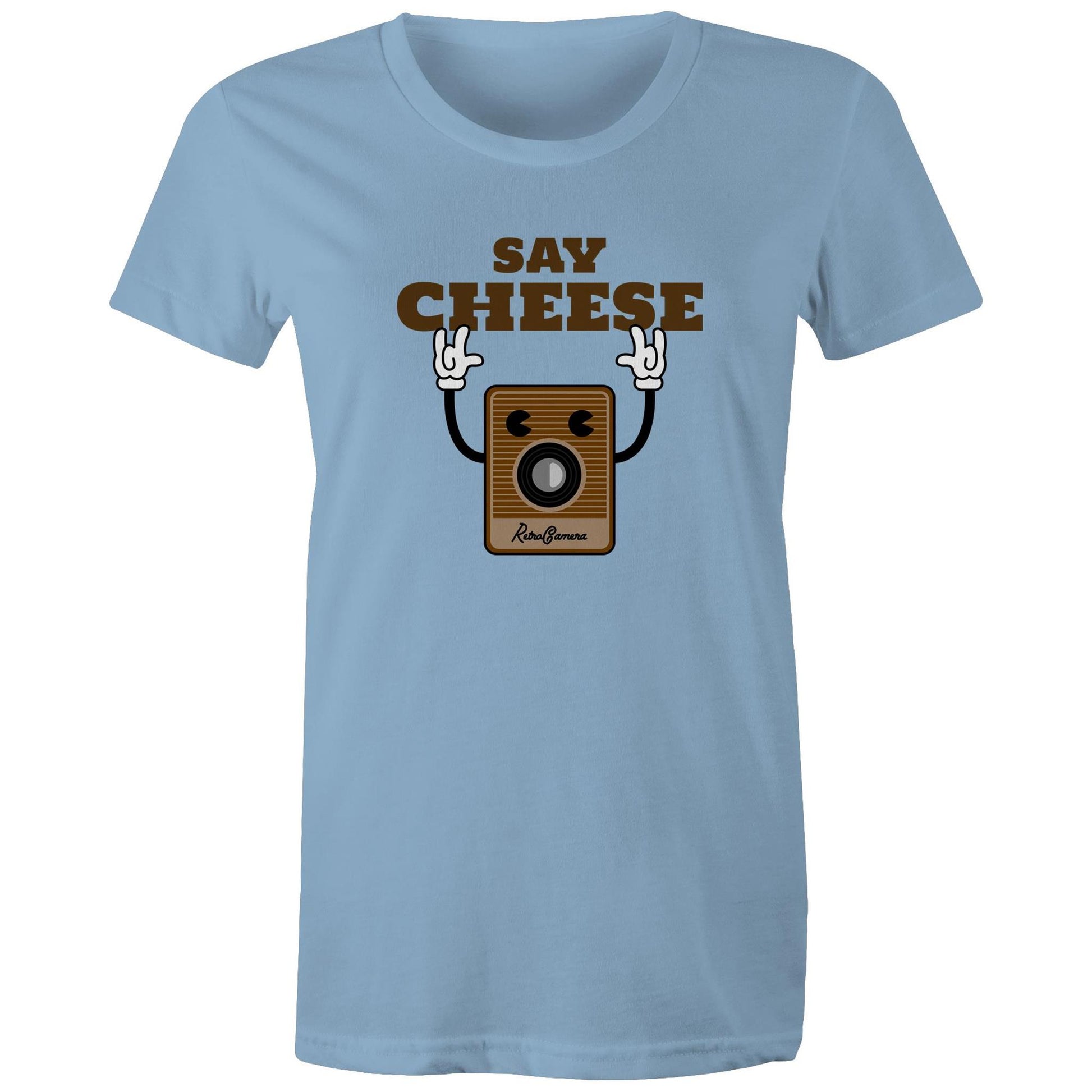 Say Cheese, Retro Camera - Womens T-shirt Carolina Blue Womens T-shirt Retro Tech