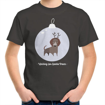 Santa Paws - Kids Youth Crew T-Shirt Charcoal Christmas Kids T-shirt Merry Christmas