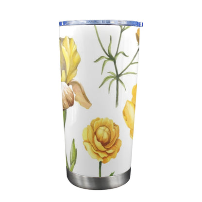 Yellow Flowers - 20oz Travel Mug with Clear Lid Clear Lid Travel Mug