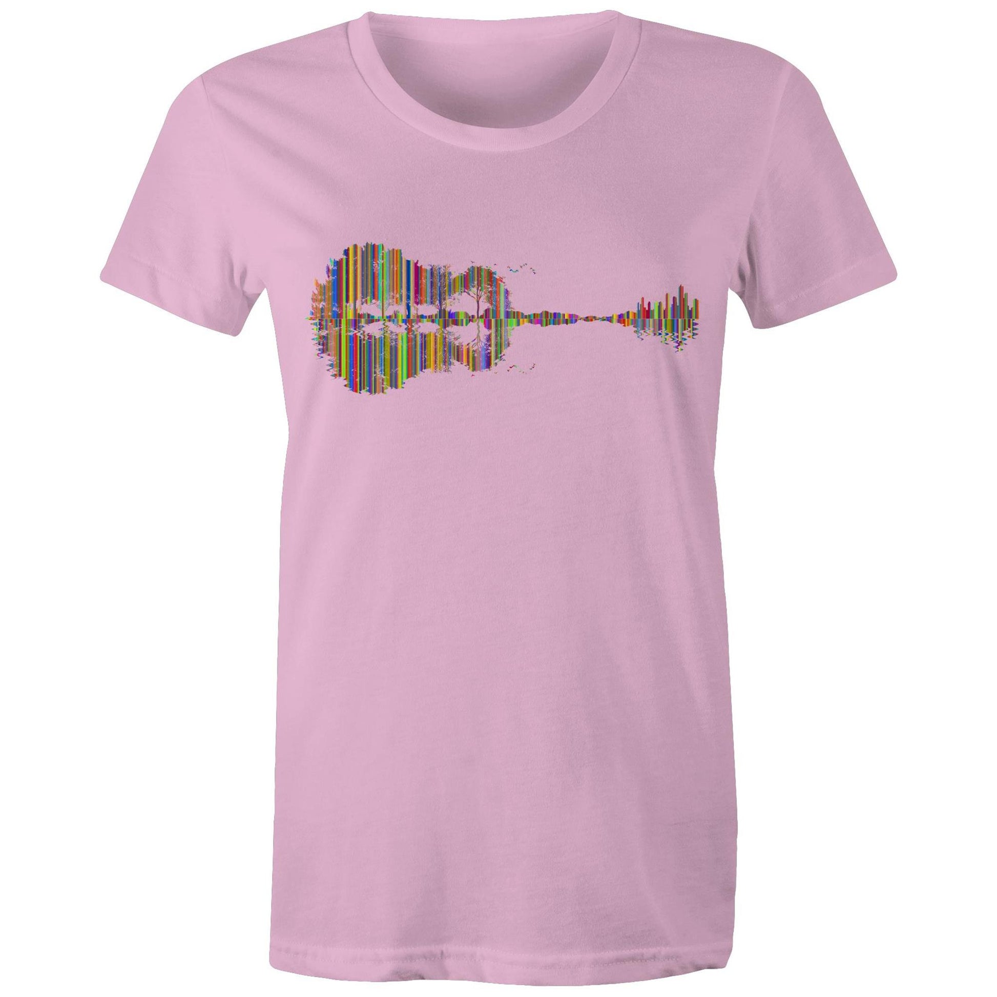 Guitar Reflection In Colour - Womens T-shirt Pink Womens T-shirt Music