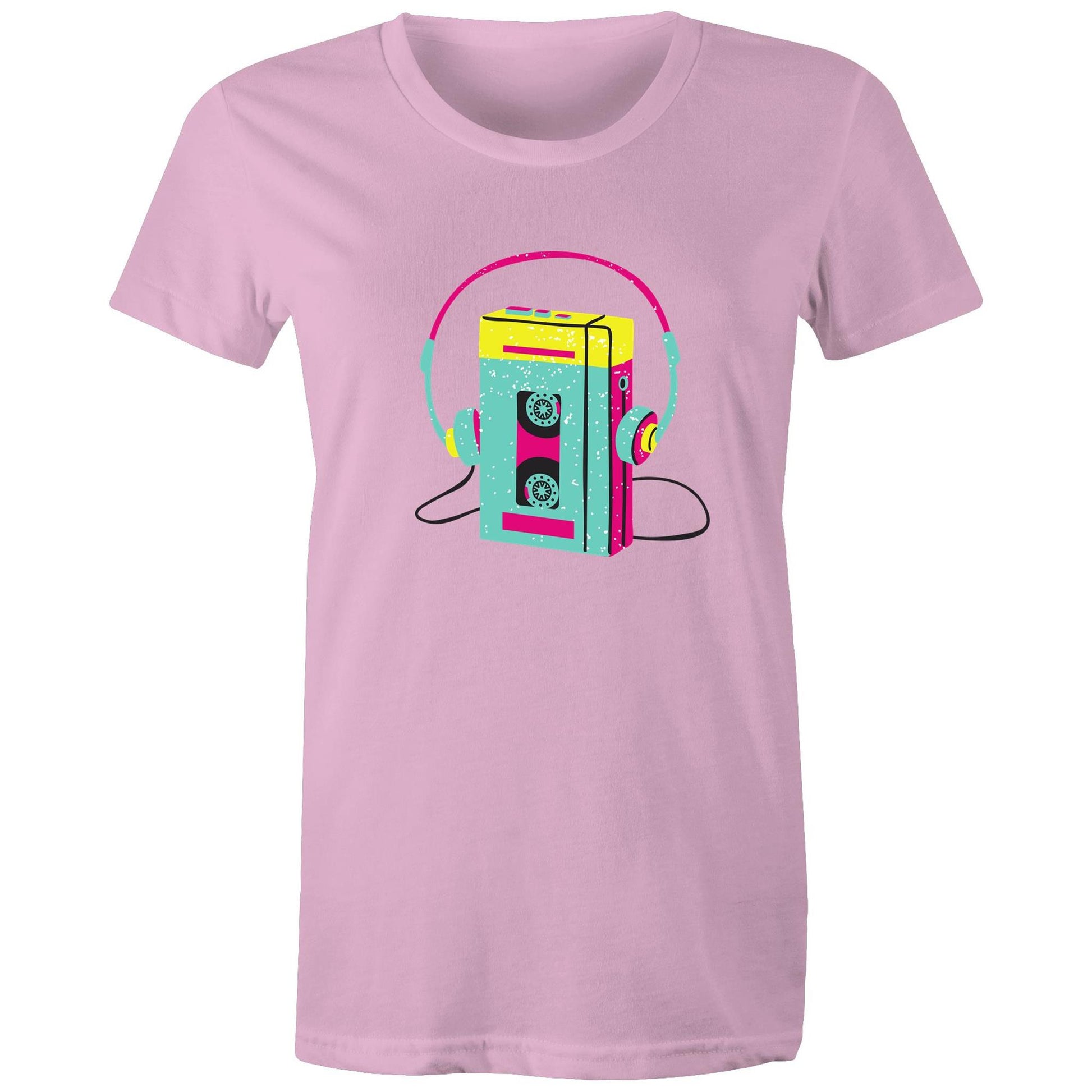 Wired For Sound, Music Player - Womens T-shirt Pink Womens T-shirt Music Retro Womens