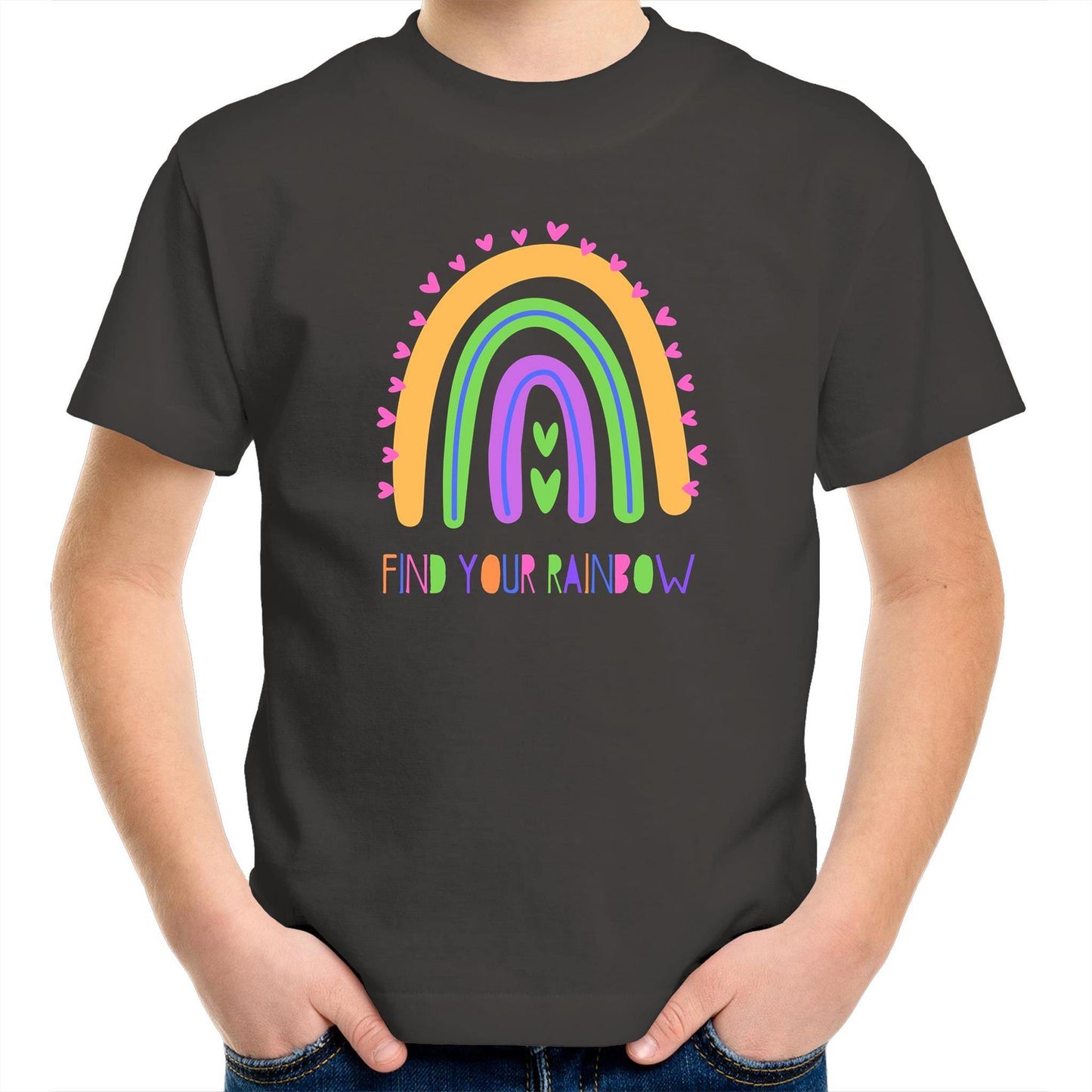 Find Your Rainbow - Kids Youth Crew T-Shirt Charcoal Kids Youth T-shirt