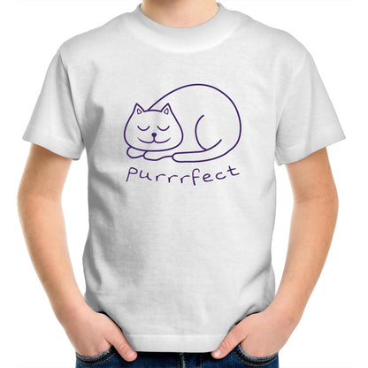Purrrfect - Kids Youth Crew T-Shirt White Kids Youth T-shirt animal