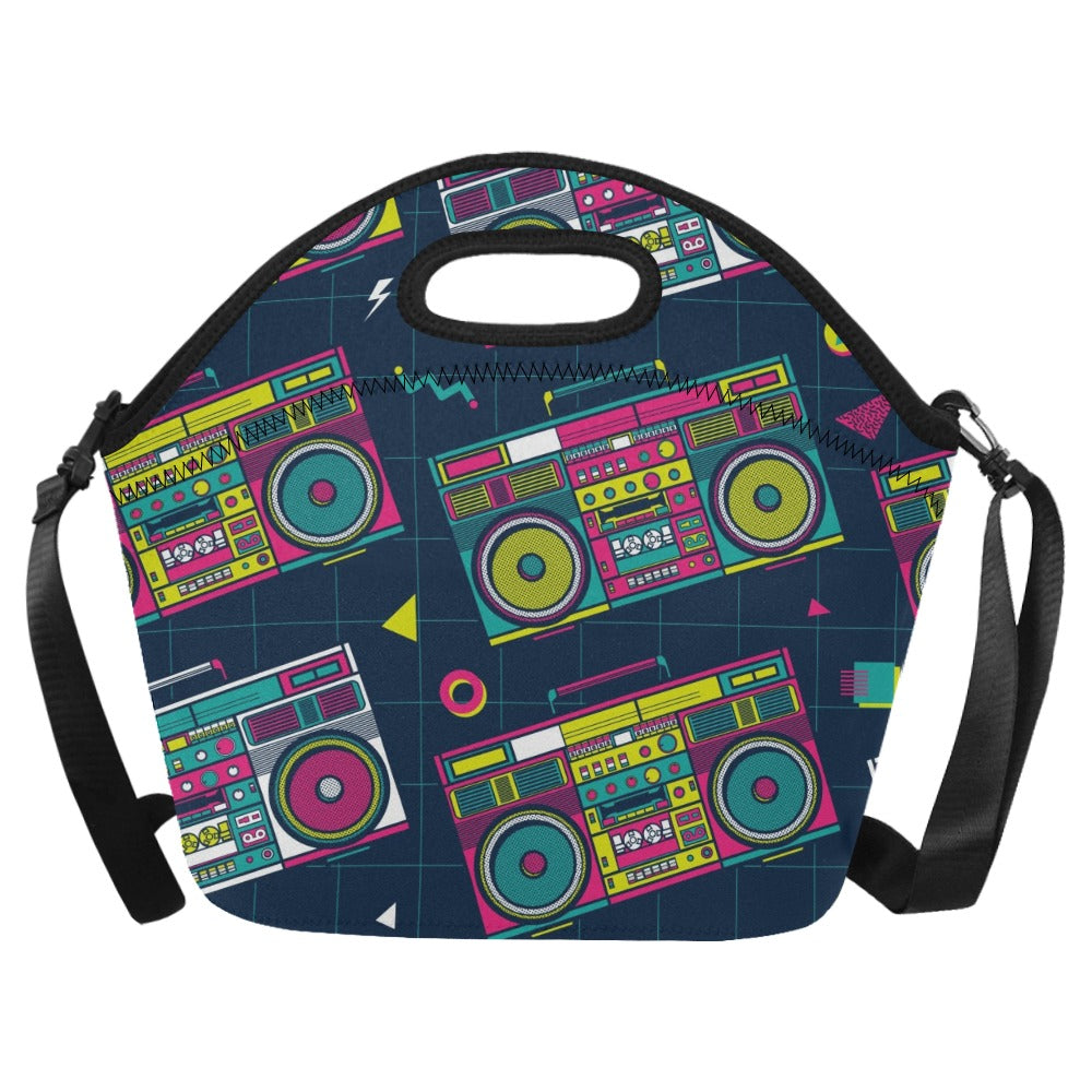 Boombox - Neoprene Lunch Bag/Large Neoprene Lunch Bag/Large Music Printed Offshore Retro