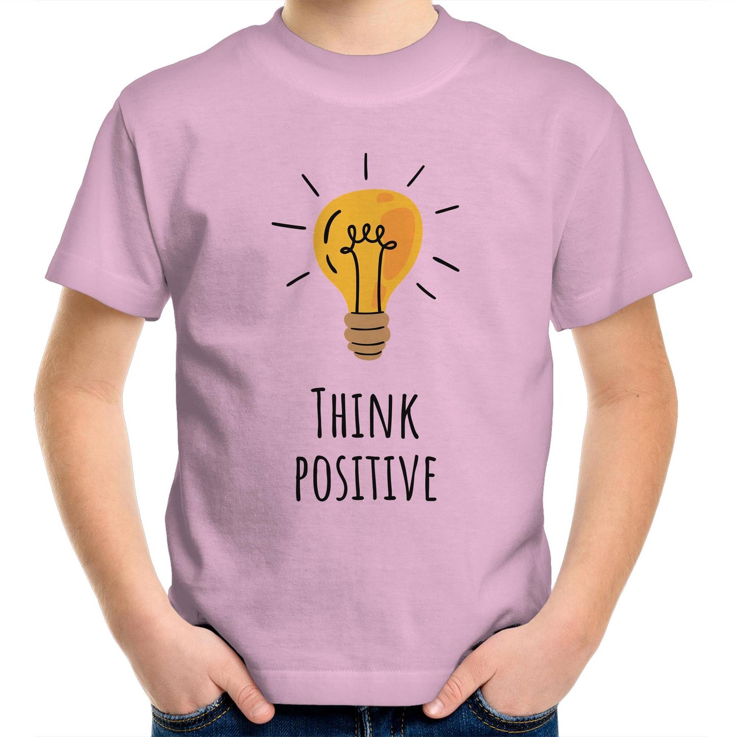 Think Positive - Kids Youth Crew T-Shirt Pink Kids Youth T-shirt