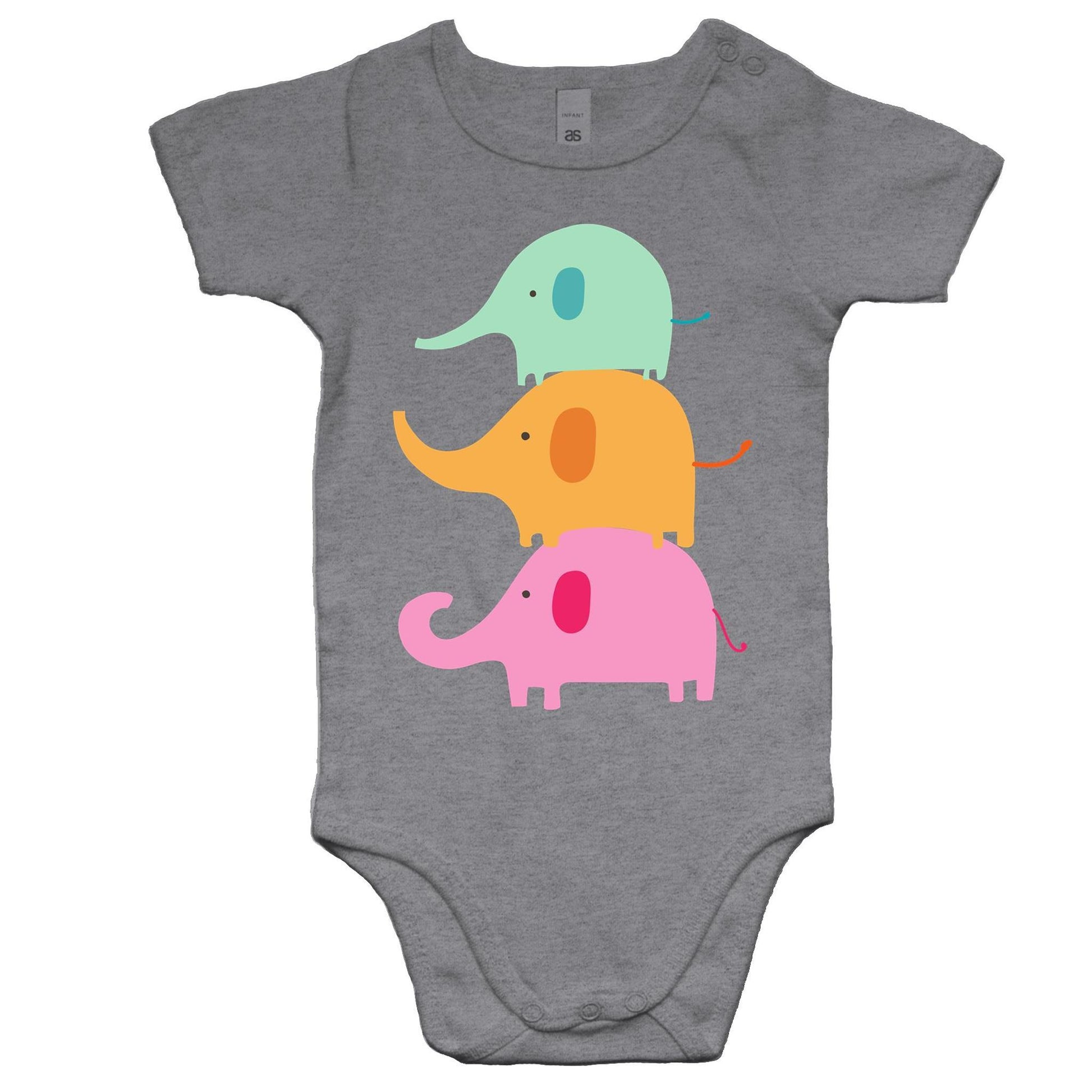 Three Cute Elephants - Baby Bodysuit Grey Marle Baby Bodysuit animal kids