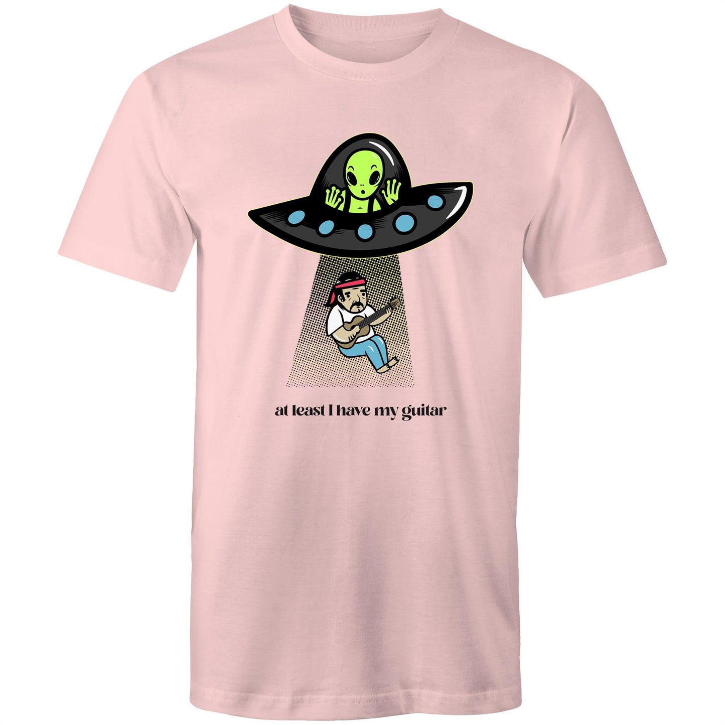 Guitarist Alien Abduction - Mens T-Shirt Pink Mens T-shirt Music Sci Fi