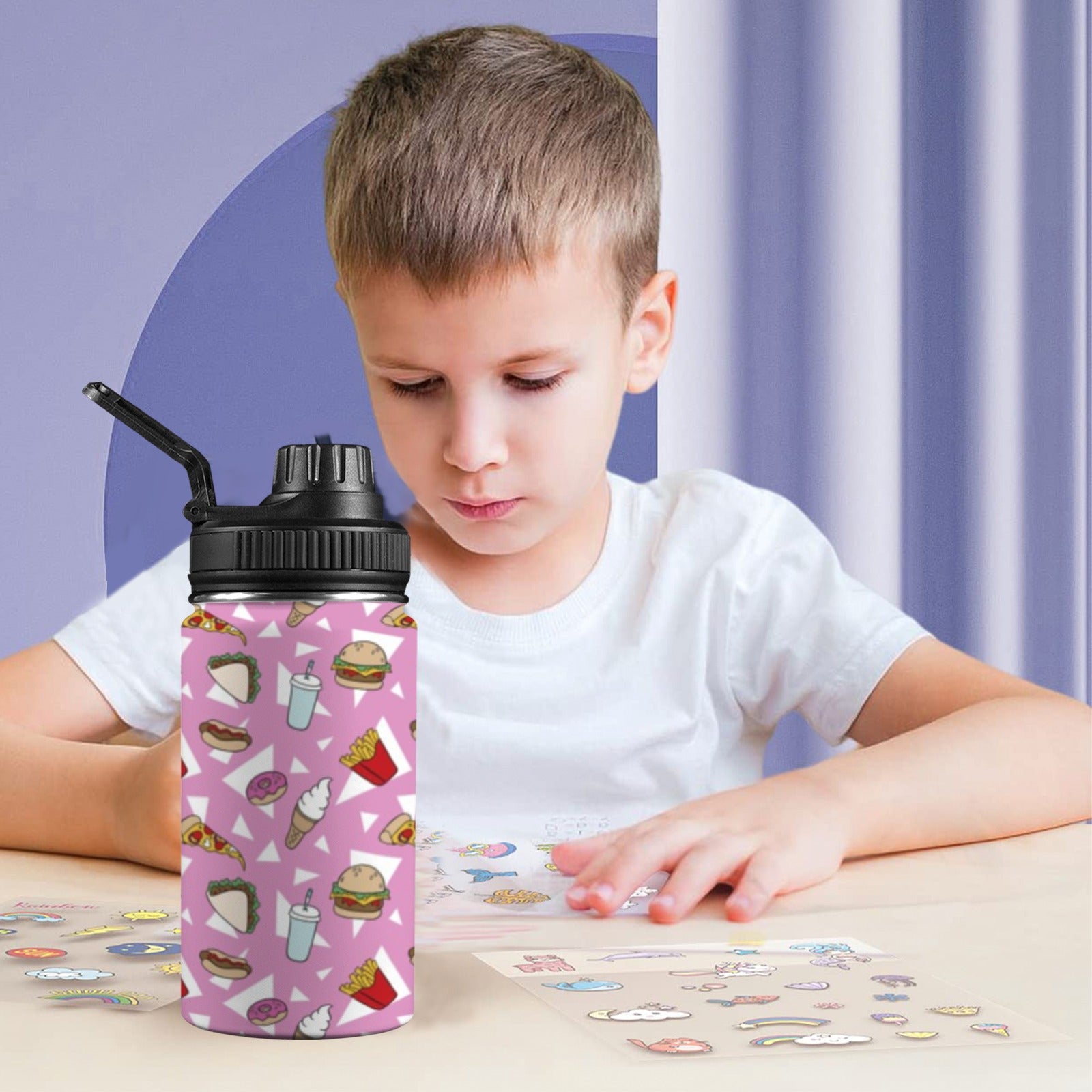 Fast Food - Kids Water Bottle with Chug Lid (12 oz) Kids Water Bottle with Chug Lid Food