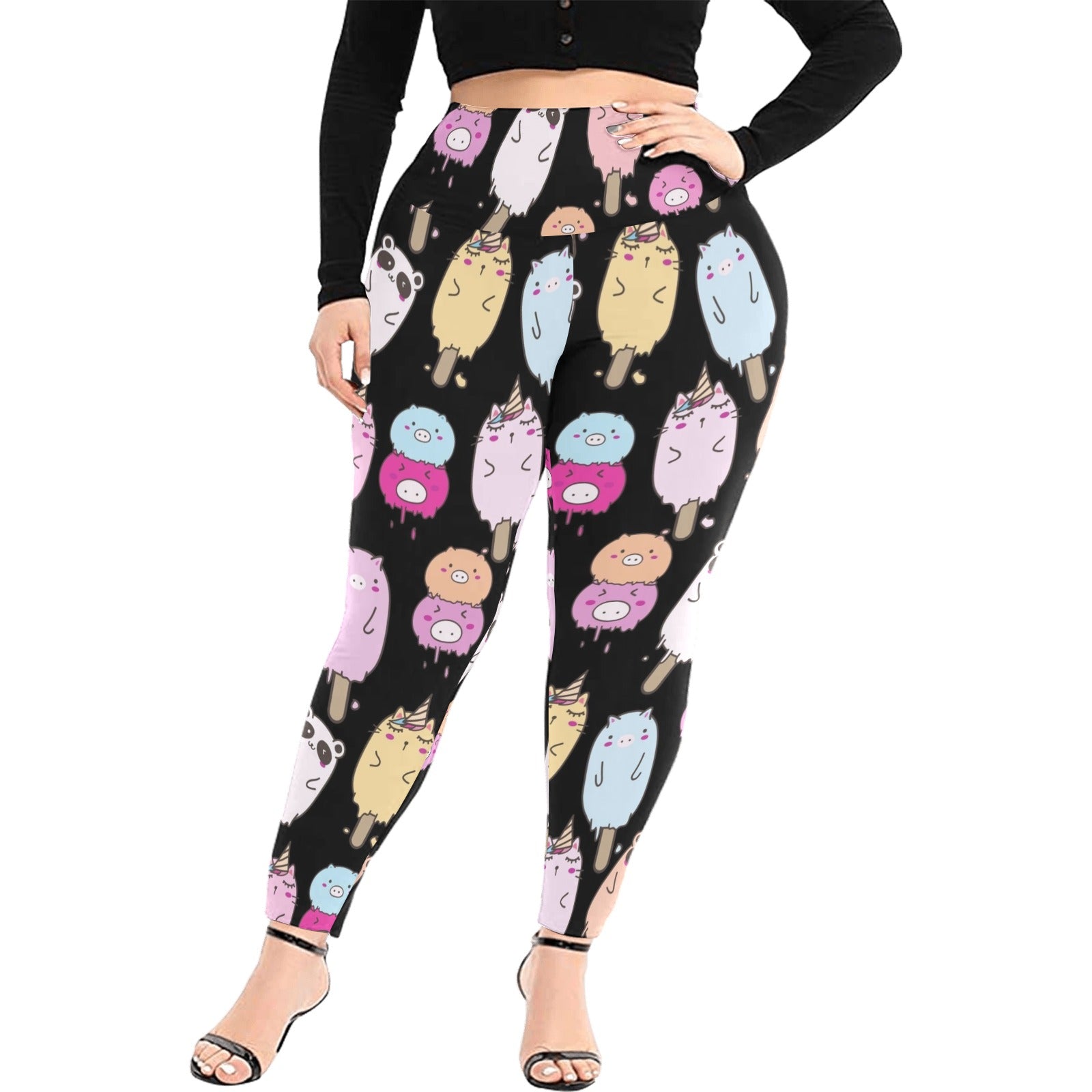 Cute Animal Ice Blocks - Women's Extra Plus Size High Waist Leggings Women's Extra Plus Size High Waist Leggings animal Food Printed Offshore Summer