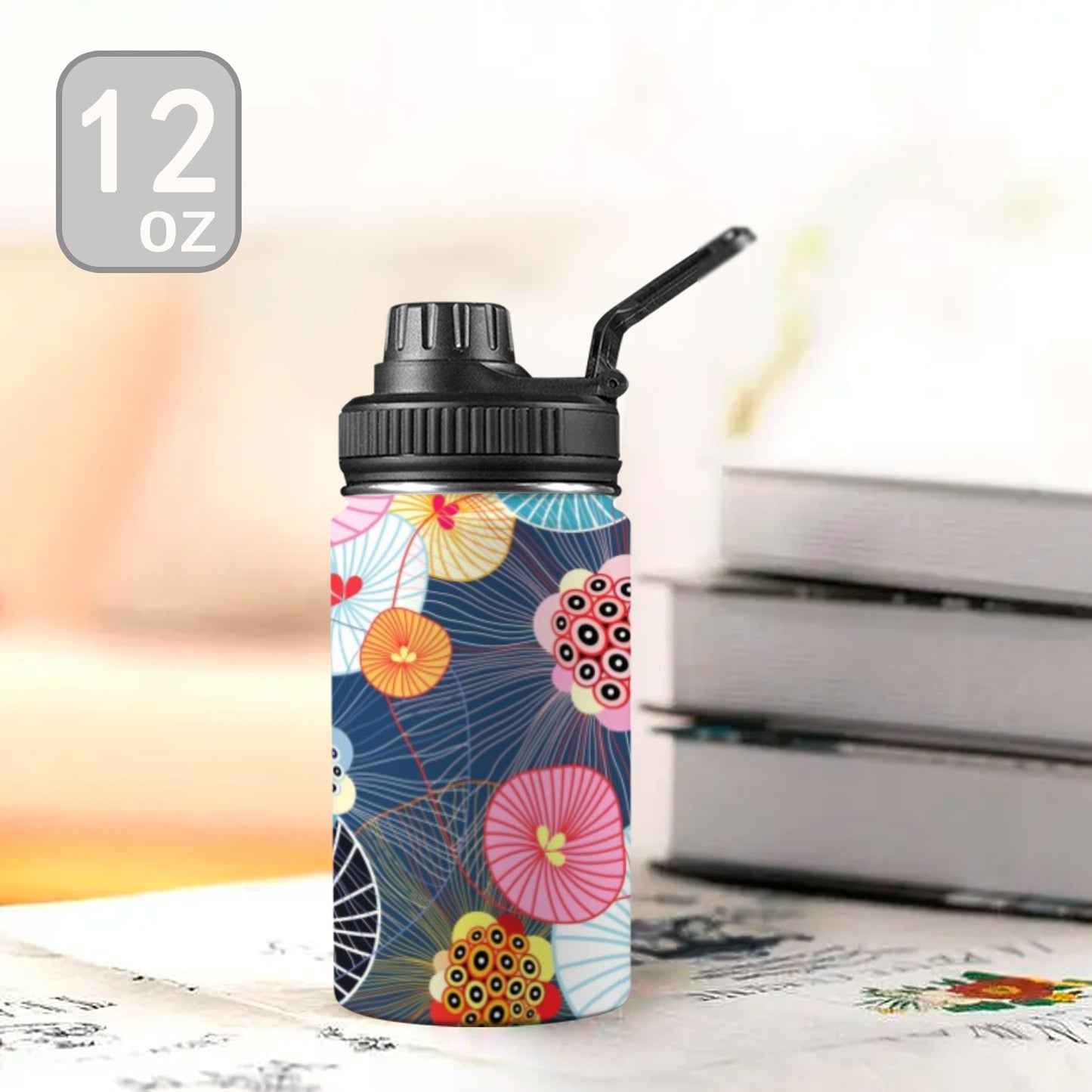 Abstract Floral - Kids Water Bottle with Chug Lid (12 oz) Kids Water Bottle with Chug Lid Printed Offshore