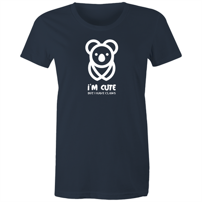 Koala, I'm Cute But I Have Claws - Women's T-shirt Navy Womens T-shirt animal Funny Womens