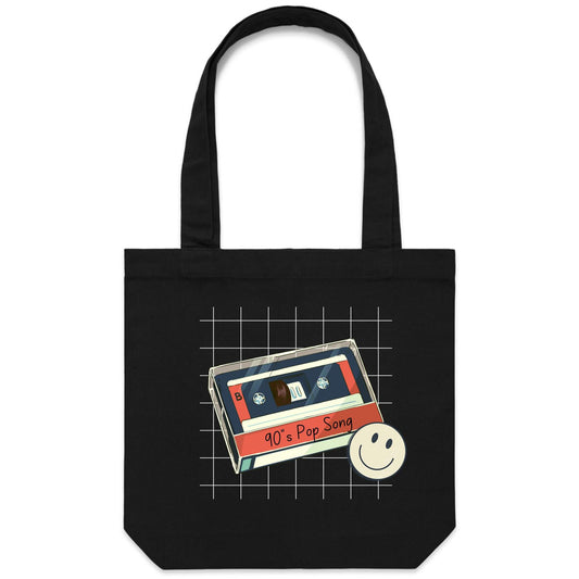 90's Pop Song - Canvas Tote Bag Black One Size Tote Bag Music Retro