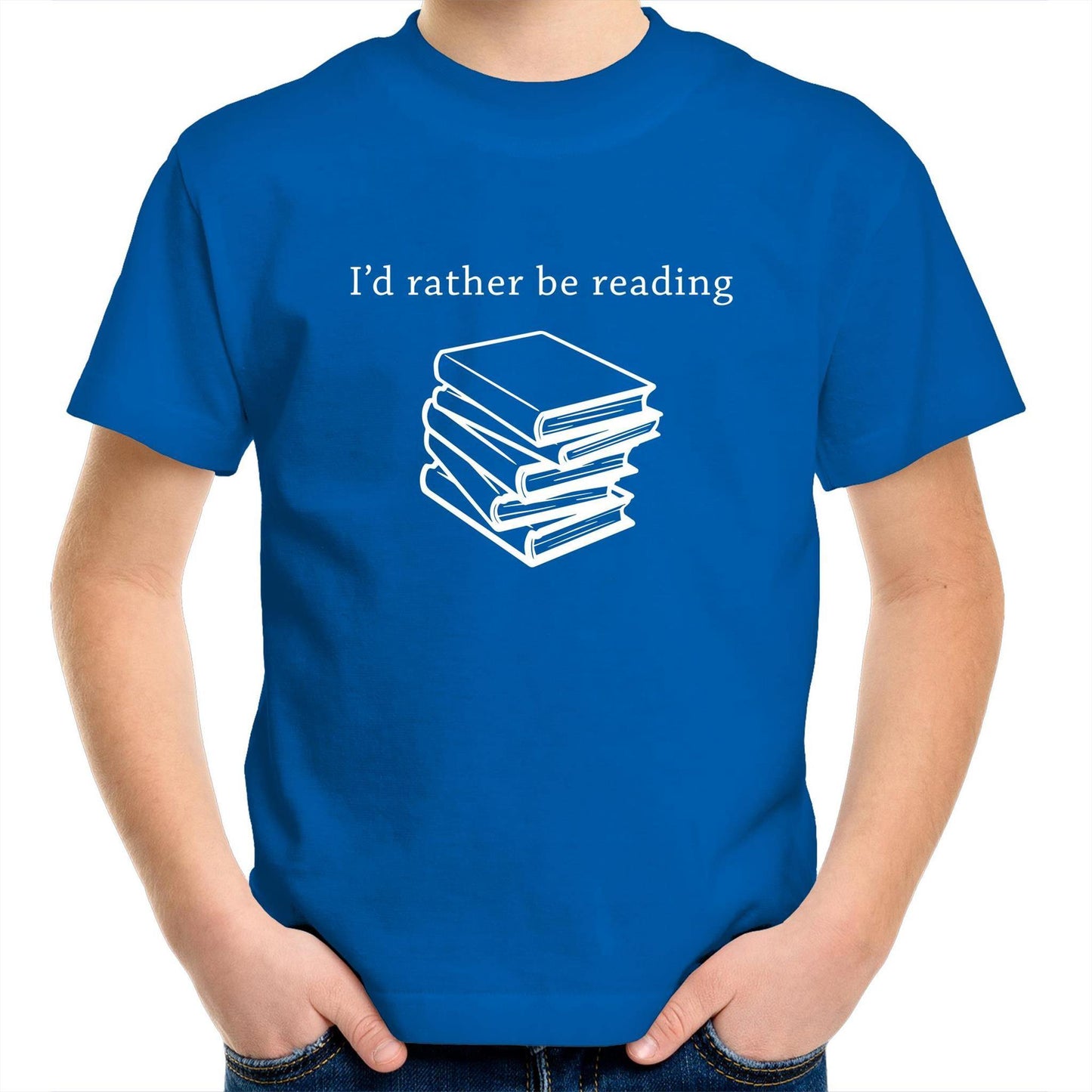 I'd Rather Be Reading - Kids Youth Crew T-Shirt Bright Royal Kids Youth T-shirt Funny