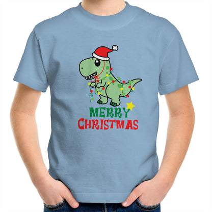 Christmas Dinosaur - Kids Youth Crew T-Shirt Carolina Blue Christmas Kids T-shirt Merry Christmas