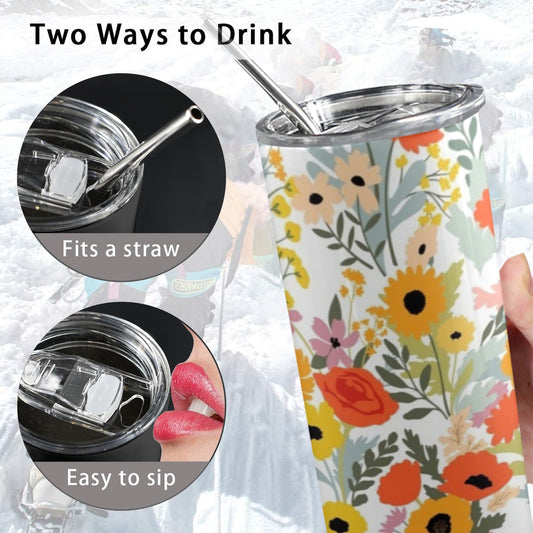 Fun Floral - 20oz Tall Skinny Tumbler with Lid and Straw 20oz Tall Skinny Tumbler with Lid and Straw