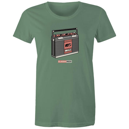 Classic Rock, Cassette Player - Womens T-shirt Sage Womens T-shirt Music Retro