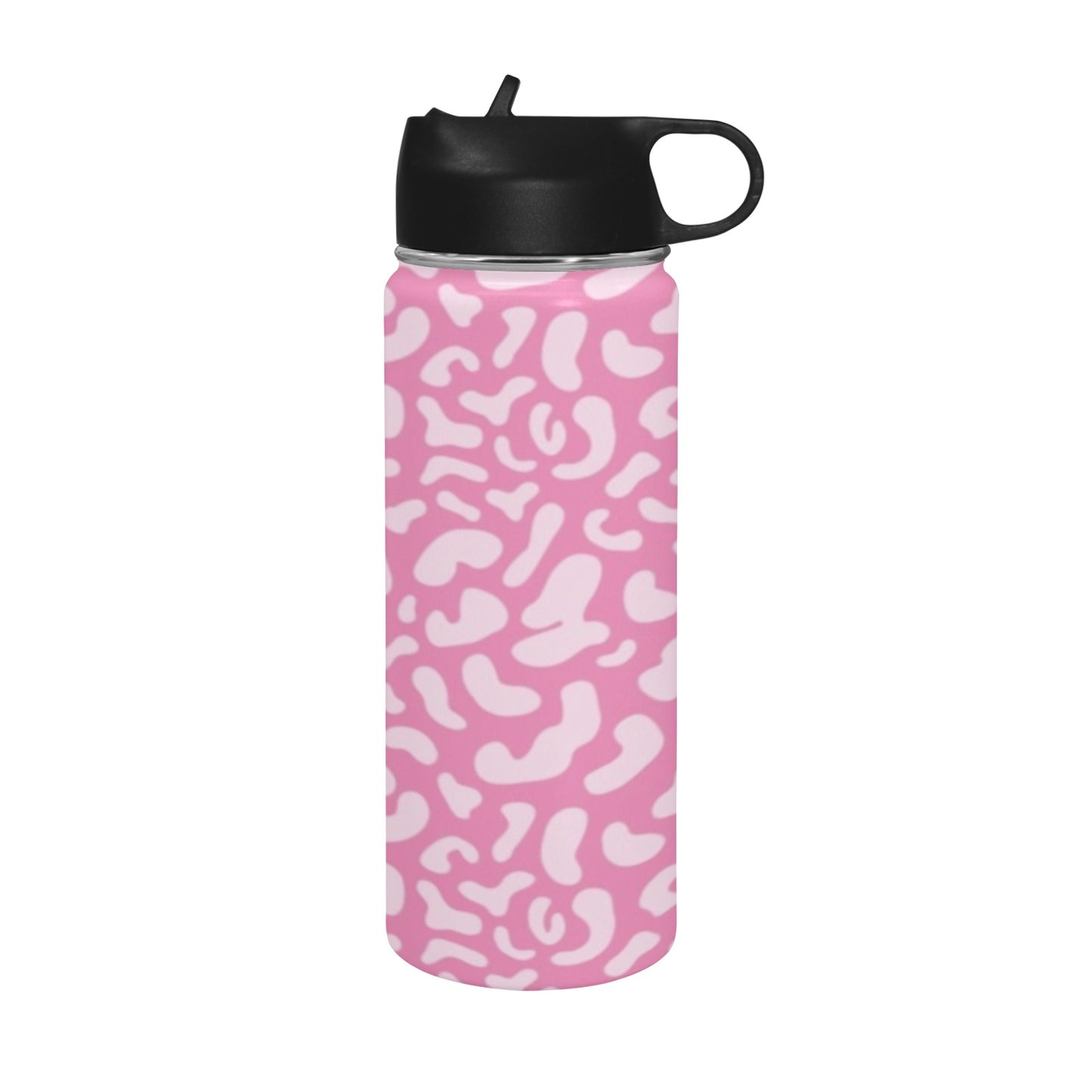 Pink Leopard - Insulated Water Bottle with Straw Lid (18 oz) Insulated Water Bottle with Straw Lid Printed Offshore