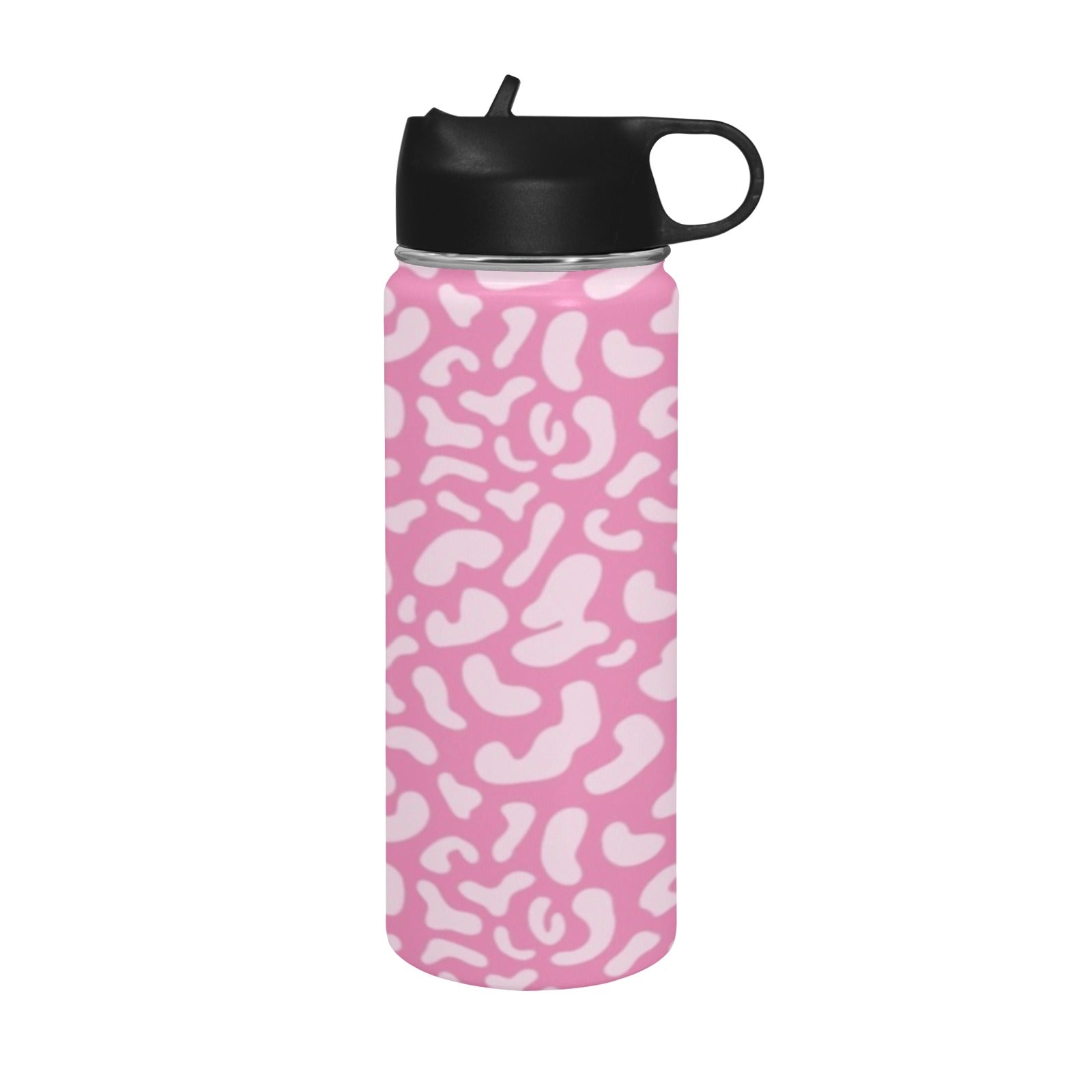 Pink Leopard - Insulated Water Bottle with Straw Lid (18 oz) Insulated Water Bottle with Straw Lid