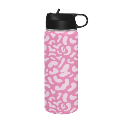 Pink Leopard - Insulated Water Bottle with Straw Lid (18 oz) Insulated Water Bottle with Straw Lid